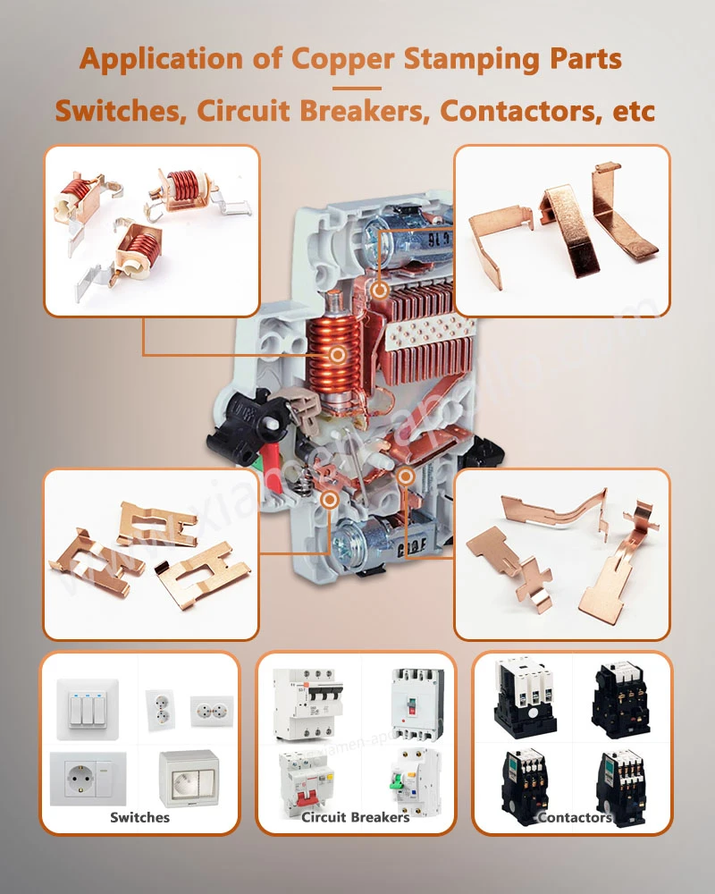 Application of Copper Stamped Pressing Cutting Assembly Parts in Switches, Circuit Breakers, Contactors, etc Application of Copper Stamped Pressing Cutting Assembly Parts in Switches, Circuit Breakers, Contactors, etc